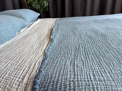 100% Cotton Muslin Blanket 4 Layers Bedspread Soft Turkish Cotton Muslin Bed Cover Reversible Coverlet Ocean with Size Options