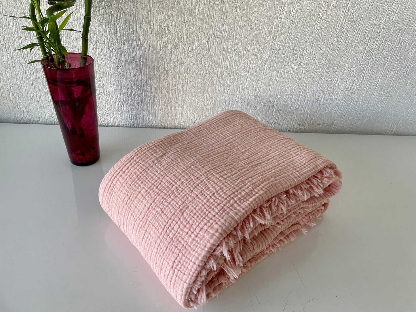 100% Cotton Muslin Blanket 4 Layers Bedspread Soft Turkish Cotton Muslin Bed Cover Reversible Cover Powder Pink with Size Options