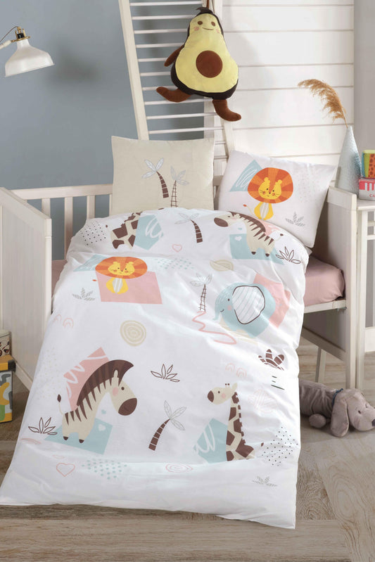 Baby Duvet Cover Set, 100% Cotton Nursery Crib Set for Baby , 4 Pieces Zoo