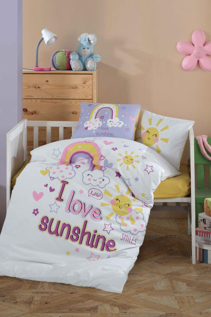 Baby Duvet Cover Set, 100% Cotton Nursery Crib Set for Baby , 4 Pieces Sunshine