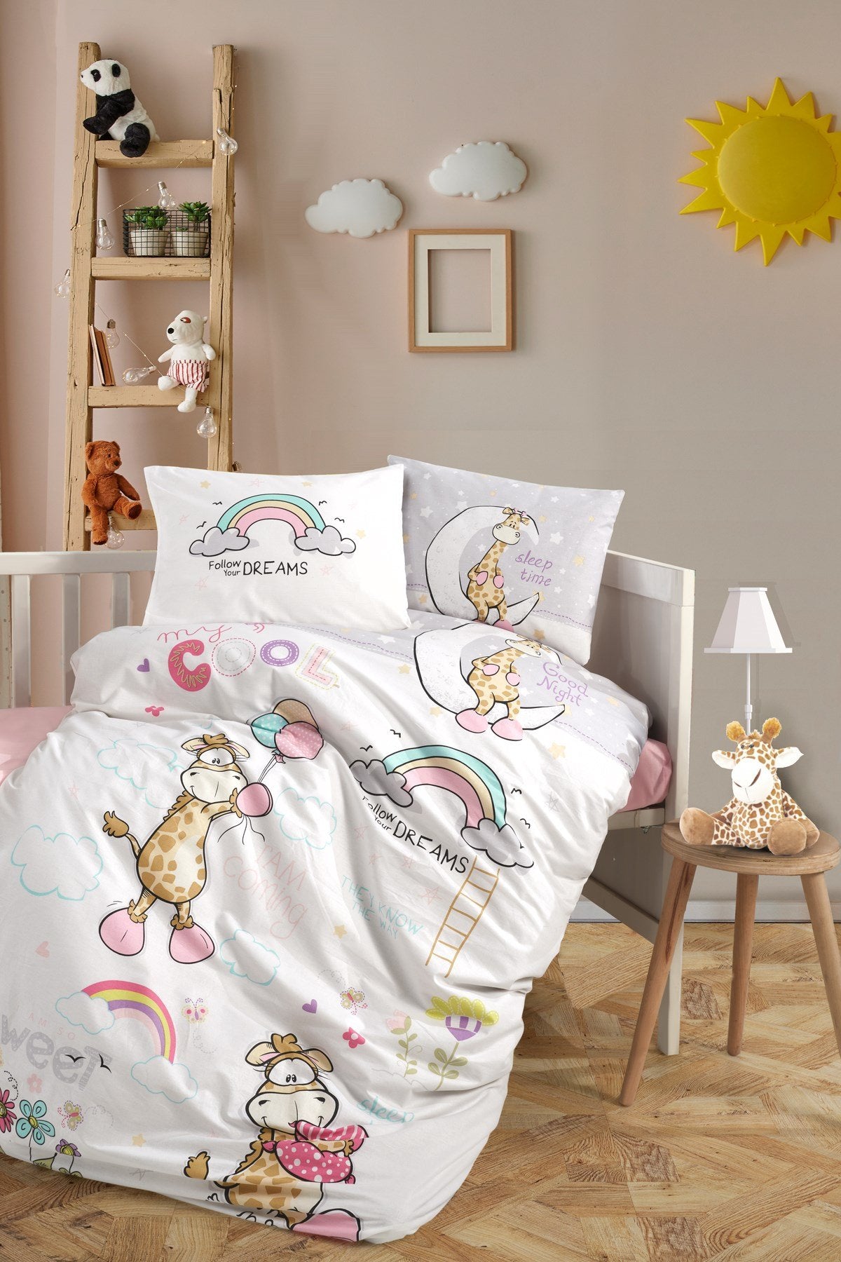 Baby Duvet Cover Set, 100% Cotton Nursery Crib Set for Baby , 4 Pieces Animal