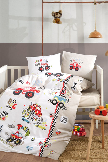 Baby Duvet Cover Set, 100% Cotton Nursery Crib Set for Baby , 4 Pieces Truck