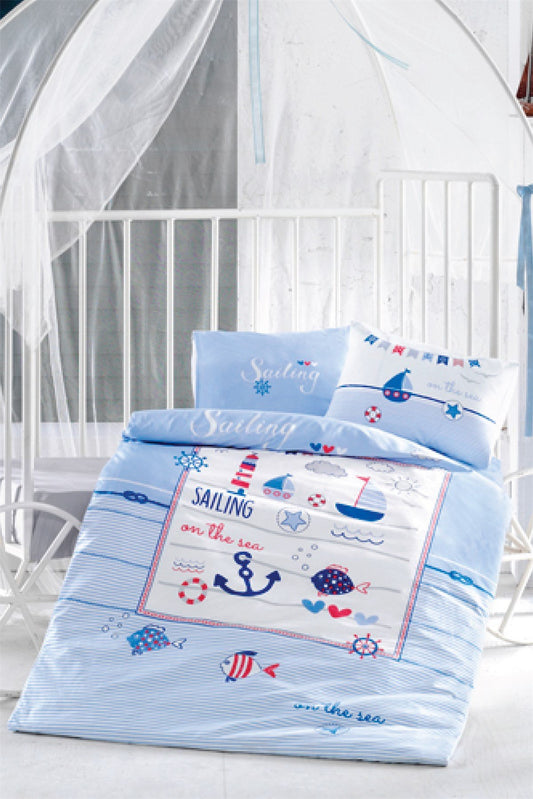 Baby Duvet Cover Set, 100% Cotton Nursery Crib Set for Baby , 4 Pieces Sailling