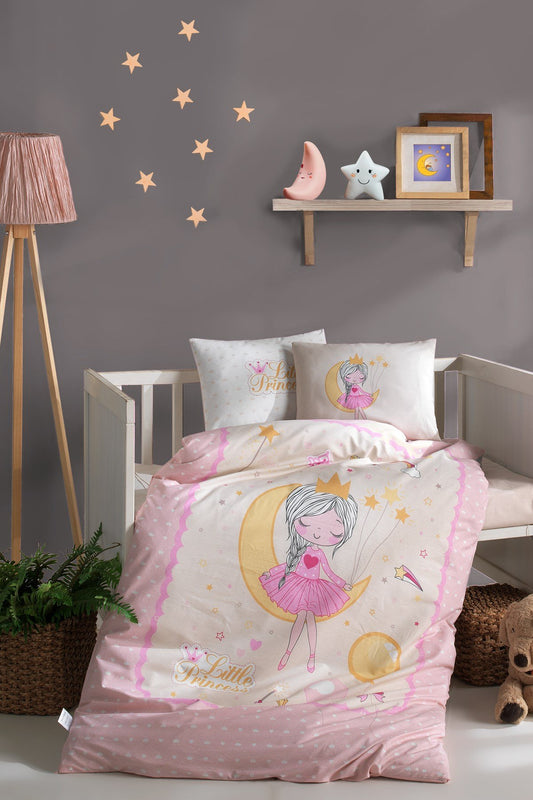 Baby Duvet Cover Set, 100% Cotton Nursery Crib Set for Baby , 4 Pieces Princess