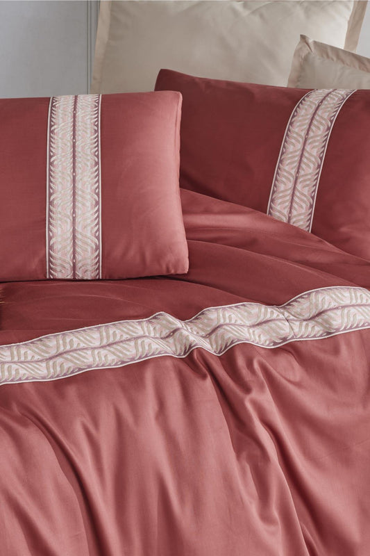 100% Cotton Burgundy Bedding Set, Full/Queen Size Quilt/Duvet Cover Set, 4 Pieces