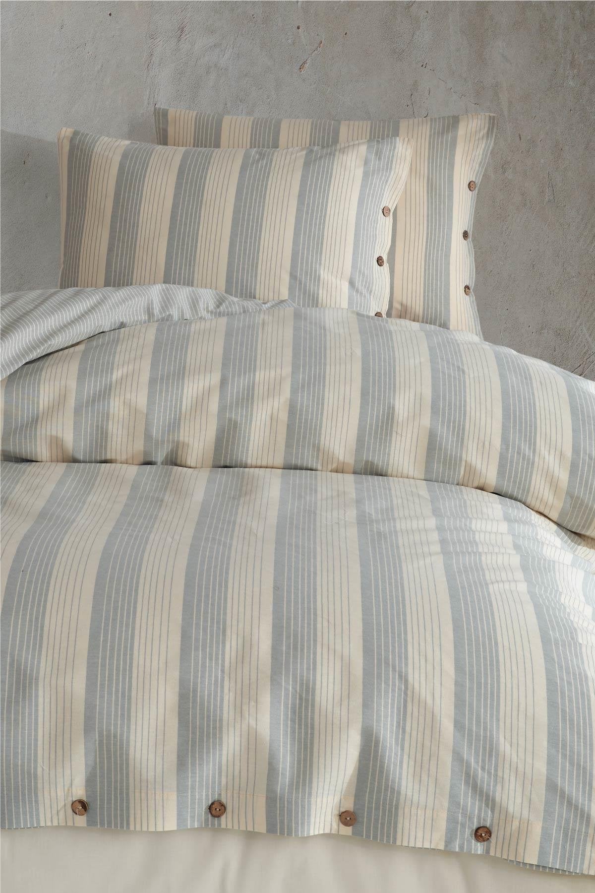 100% Cotton Mint Striped Bedding Set, Full/Queen Size Quilt/Duvet Cover Set, 4 Pieces