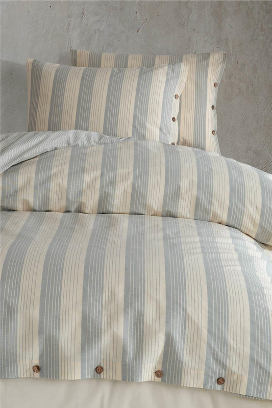 100% Cotton Mint Striped Bedding Set, Full/Queen Size Quilt/Duvet Cover Set, 4 Pieces