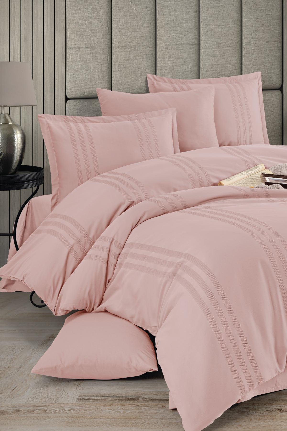 100% Cotton Pink Striped Modern Bedding Set, Full/Queen Size Quilt/Duvet Cover Set, 4 Pieces