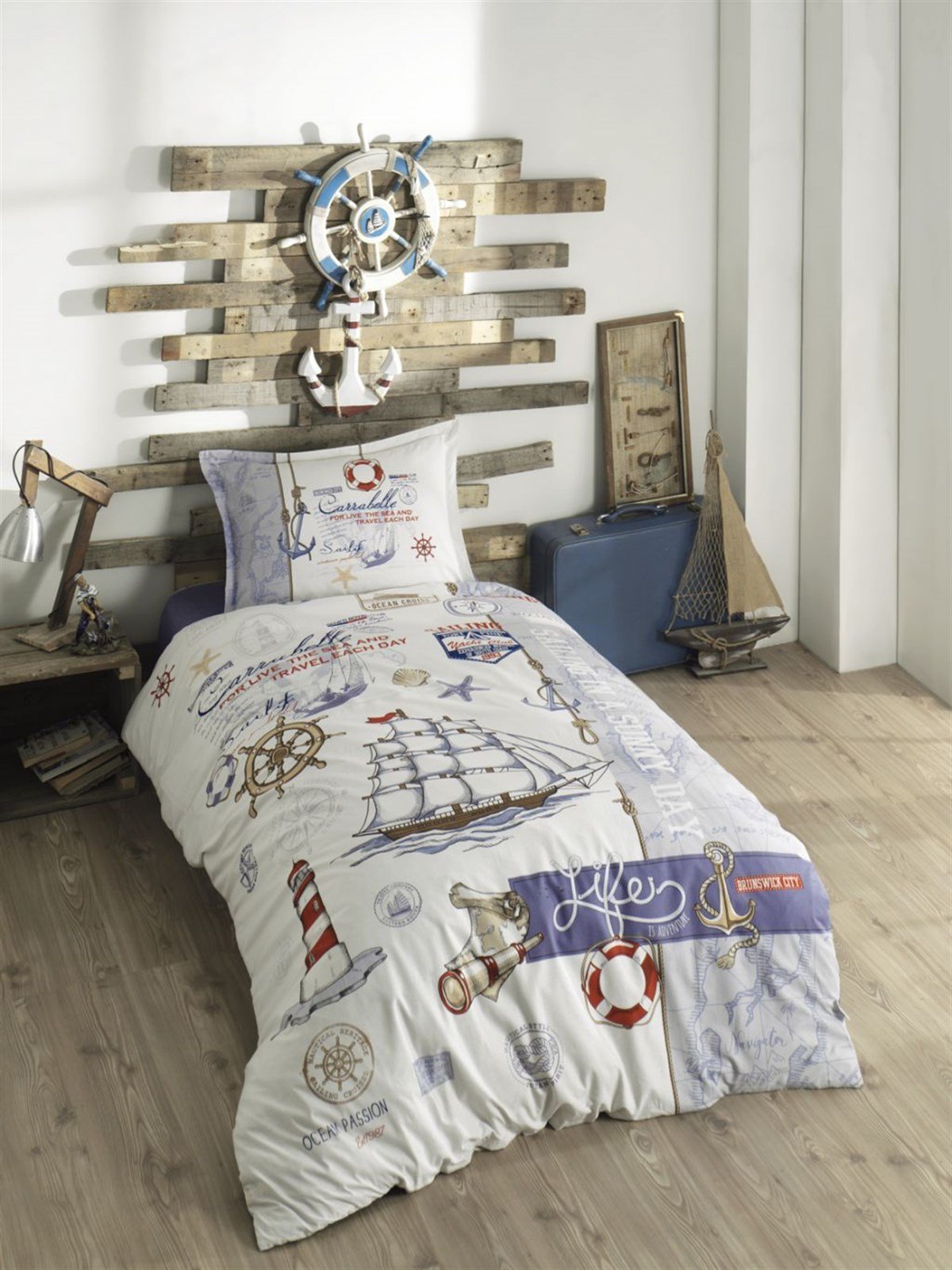 100% Cotton Nautical Bedding Set, Single/Twin Size Quilt/Duvet Cover Set