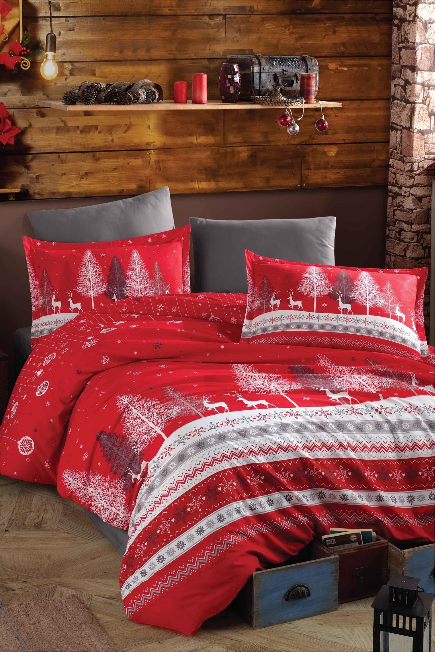 100% Cotton Winter Bedding Set, Full/Queen Size Quilt/Duvet Cover Set, 4 Pieces