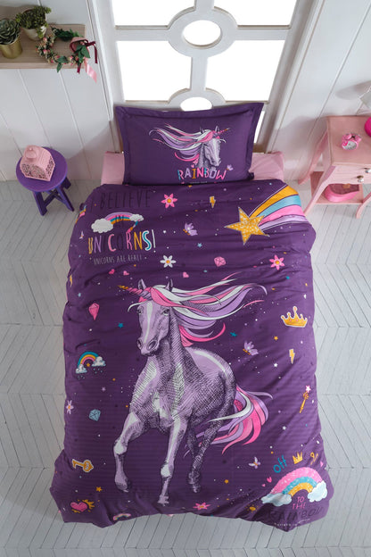 100% Cotton Purple Pegasus Bedding Set, Single/Twin Size Quilt/Duvet Cover Set