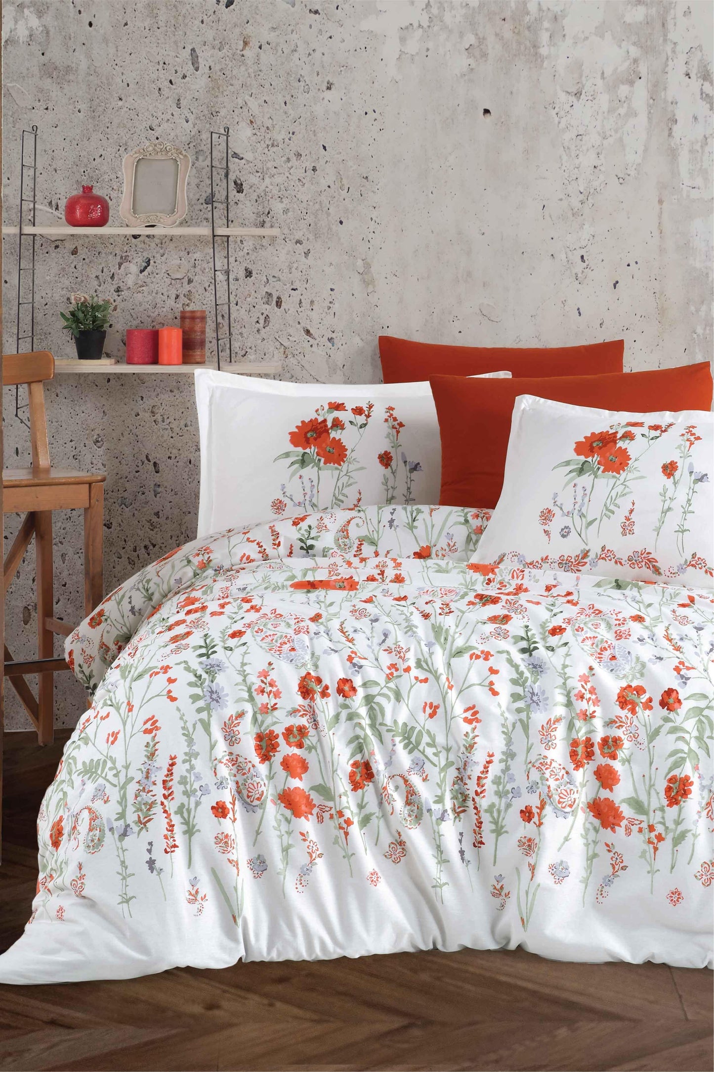 100% Cotton  Brick Flower Bedding Set, Full/Queen Size Quilt/Duvet Cover Set, 4 Pieces