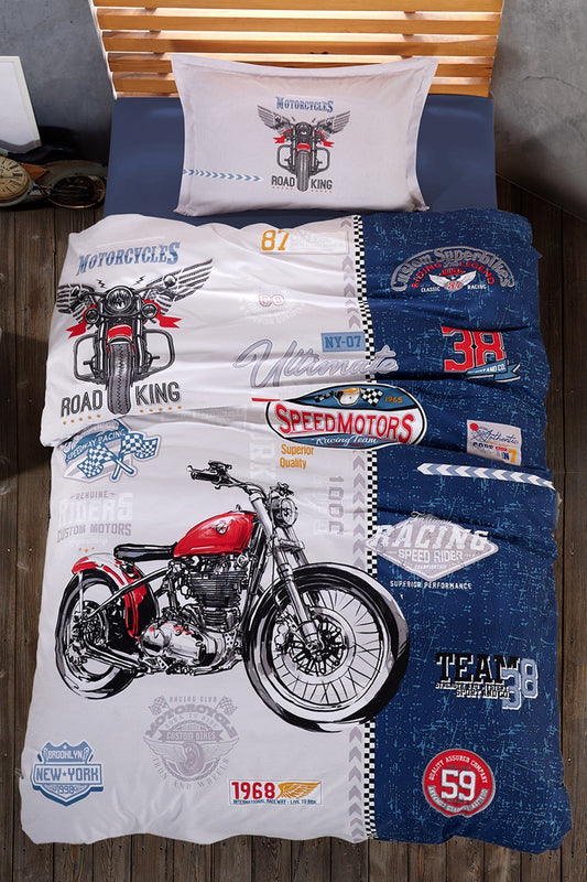 100% Cotton Motorcycle Bedding Set, Single/Twin Size Quilt/Duvet Cover Set