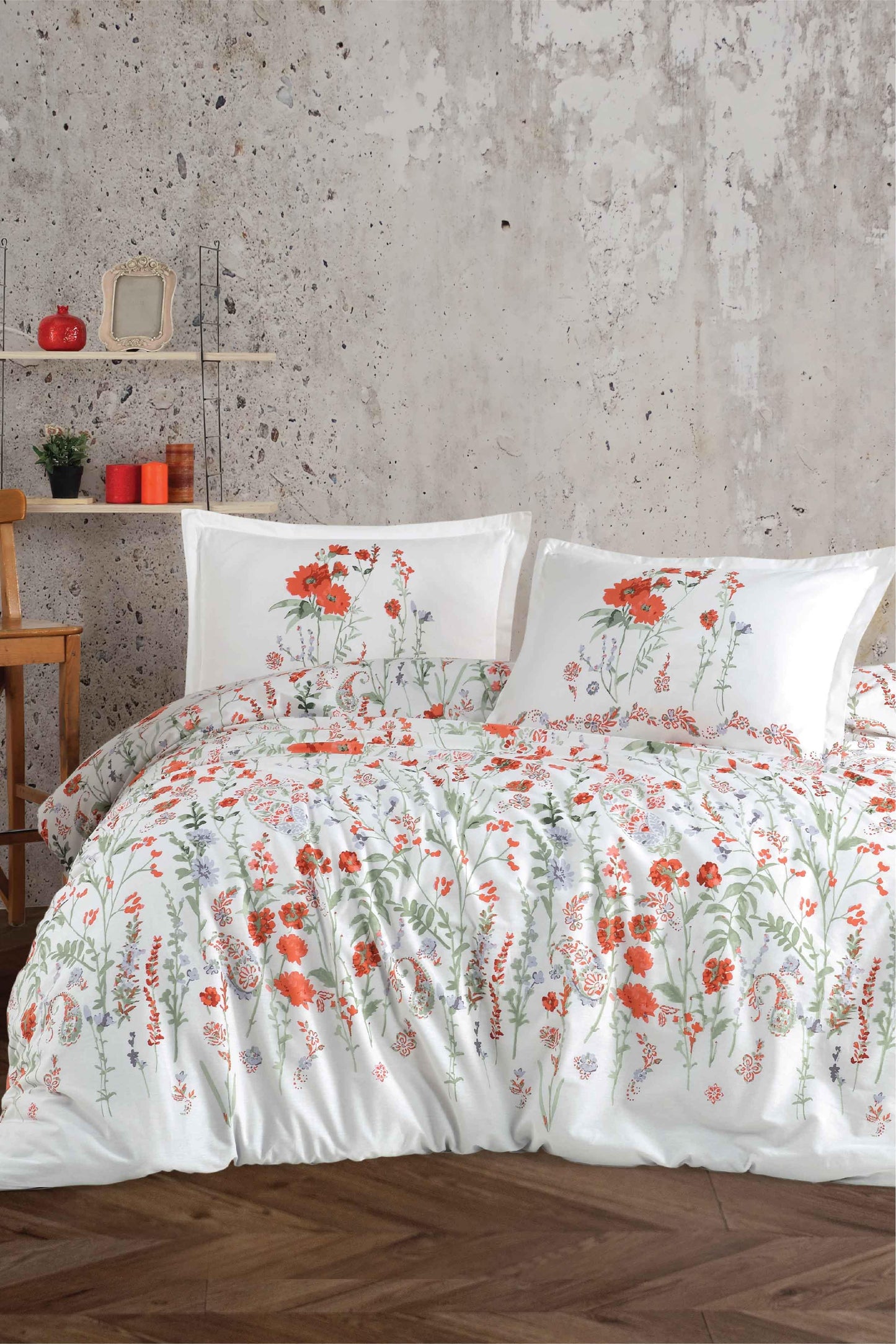 100% Cotton  Brick Flower Bedding Set, Full/Queen Size Quilt/Duvet Cover Set, 4 Pieces