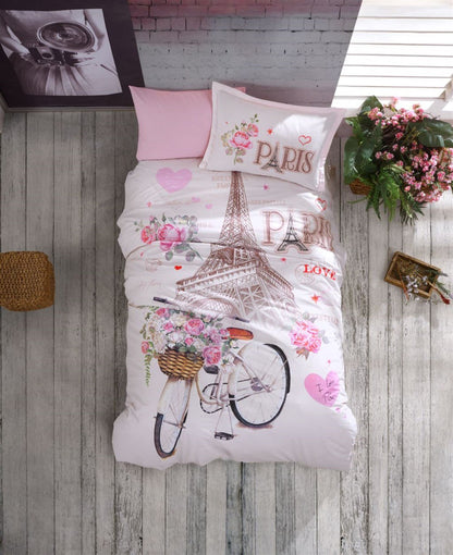 100% Cotton Paris Bedding Set, Single/Twin Size Quilt/Duvet Cover Set