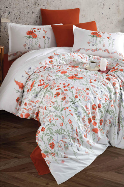 100% Cotton  Brick Flower Bedding Set, Full/Queen Size Quilt/Duvet Cover Set, 4 Pieces