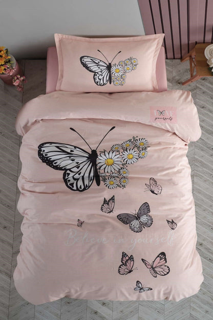 100% Cotton Daisy Salmon Bedding Set, Single/Twin Size Quilt/Duvet Cover Set