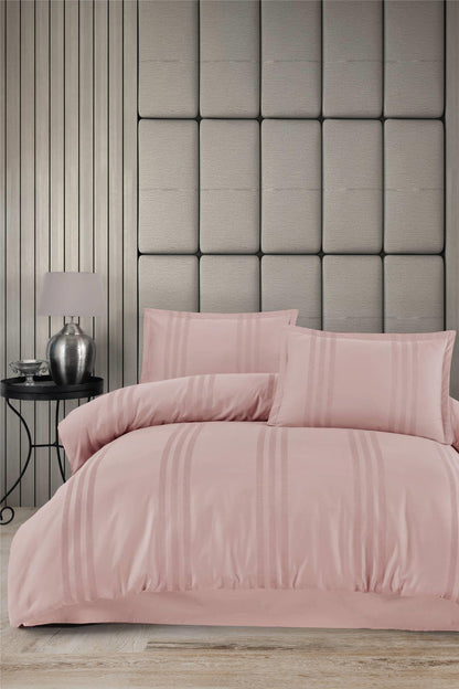 100% Cotton Pink Striped Modern Bedding Set, Full/Queen Size Quilt/Duvet Cover Set, 4 Pieces