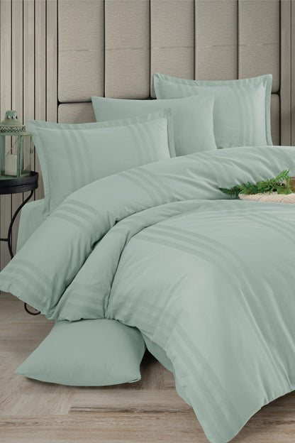 100% Cotton Mint Striped Modern Bedding Set, Full/Queen Size Quilt/Duvet Cover Set, 4 Pieces