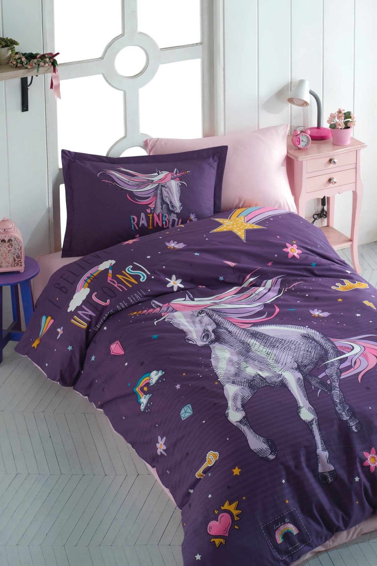 100% Cotton Purple Pegasus Bedding Set, Single/Twin Size Quilt/Duvet Cover Set