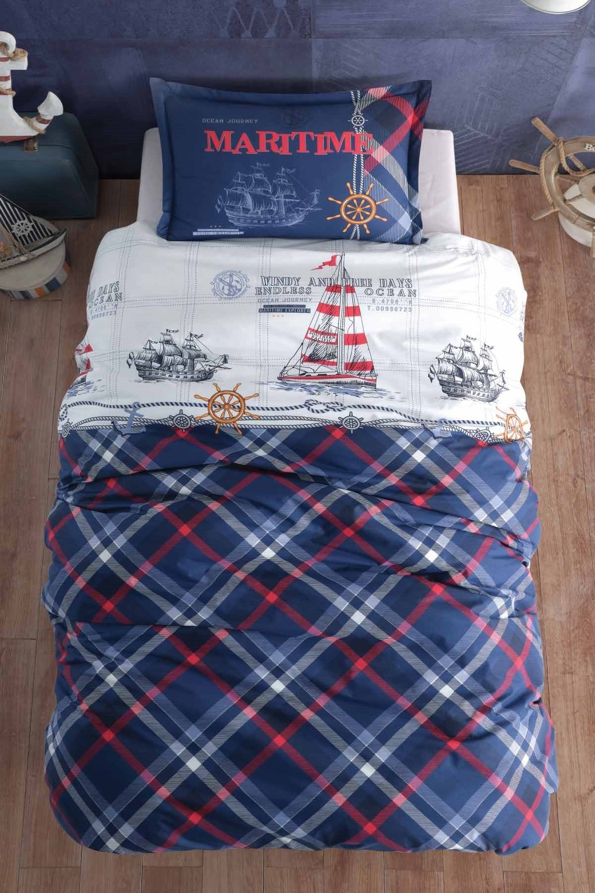 100% Cotton Maritime Bedding Set, Single/Twin Size Quilt/Duvet Cover Set