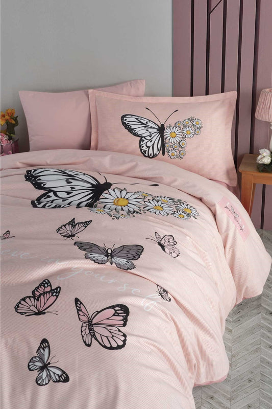 100% Cotton Daisy Salmon Bedding Set, Single/Twin Size Quilt/Duvet Cover Set