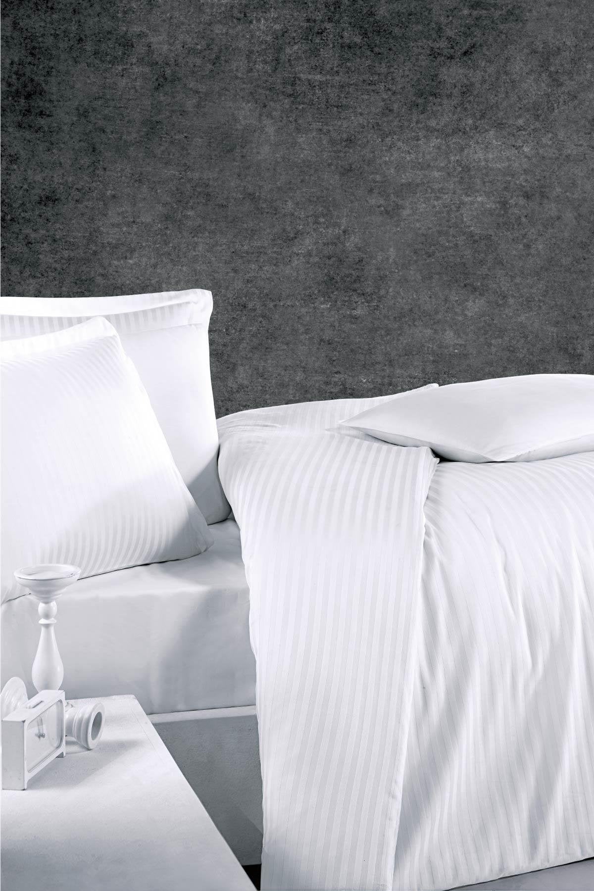 100% Cotton Modern Striped White Bedding Set, Single/Twin Size Quilt/Duvet Cover Set