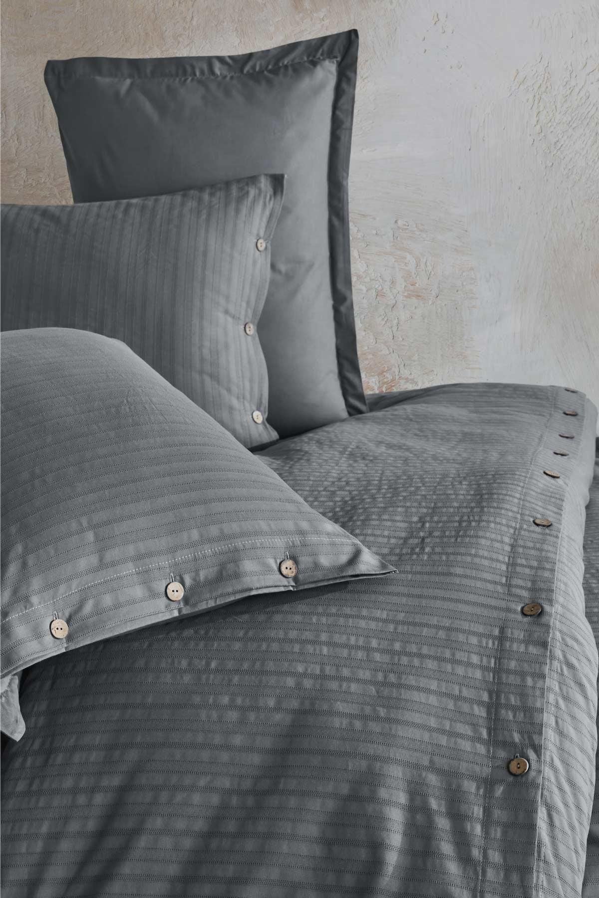 100% Cotton Striped Grey Modern Bedding Set, Full/Queen Size Quilt/Duvet Cover Set, 4 Pieces