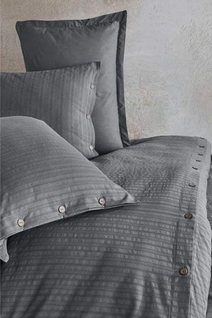 100% Cotton Striped Grey Modern Bedding Set, Full/Queen Size Quilt/Duvet Cover Set, 4 Pieces