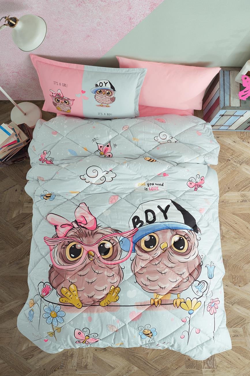 Comforter Set, Owl Themed Comforter Set with Flat Sheet, Twin XL/Twin Size, 5 Pieces