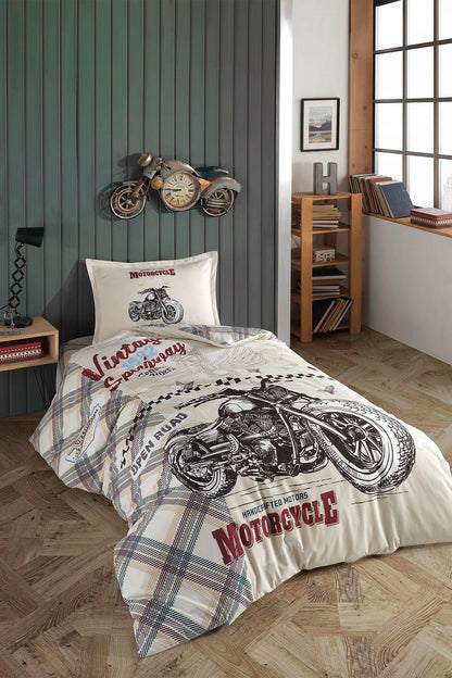 100% Cotton Motorcycle Bedding Set, Single/Twin Size Quilt/Duvet Cover Set