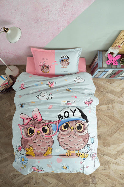 100% Cotton Owl Bedding Set, Single/Twin Size Quilt/Duvet Cover Set