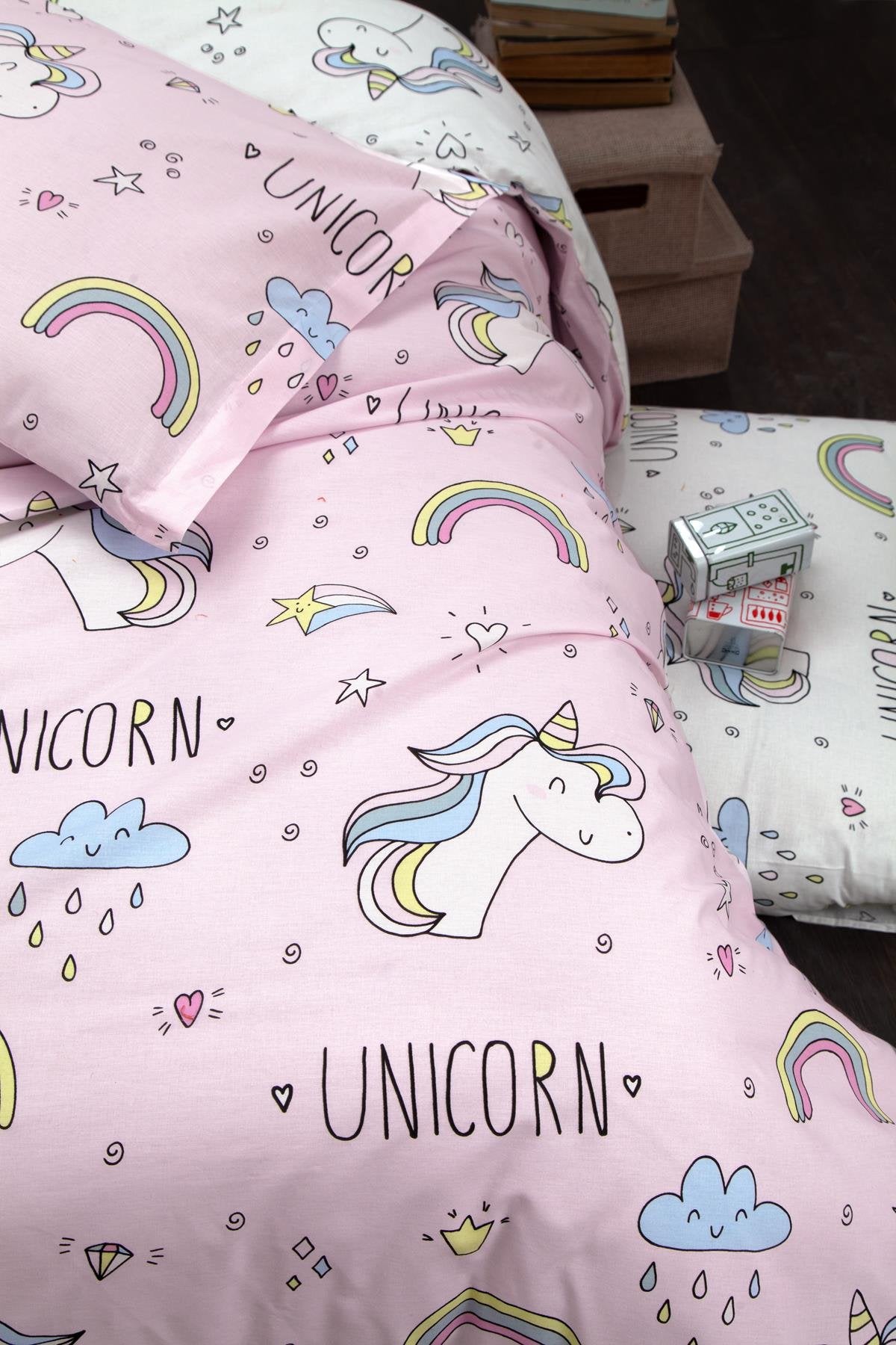 100% Cotton Unicorn Bedding Set, Single/Twin Size Quilt/Duvet Cover Set