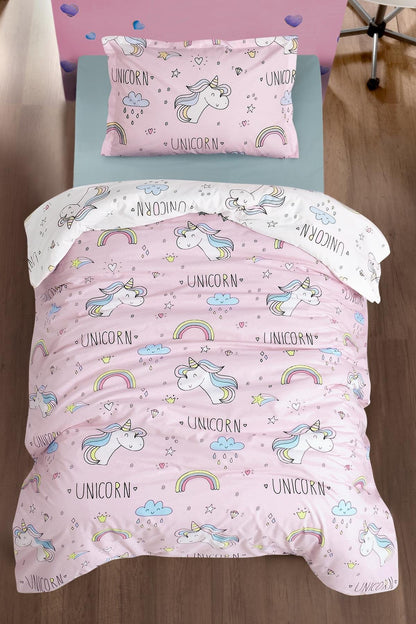 100% Cotton Unicorn Bedding Set, Single/Twin Size Quilt/Duvet Cover Set