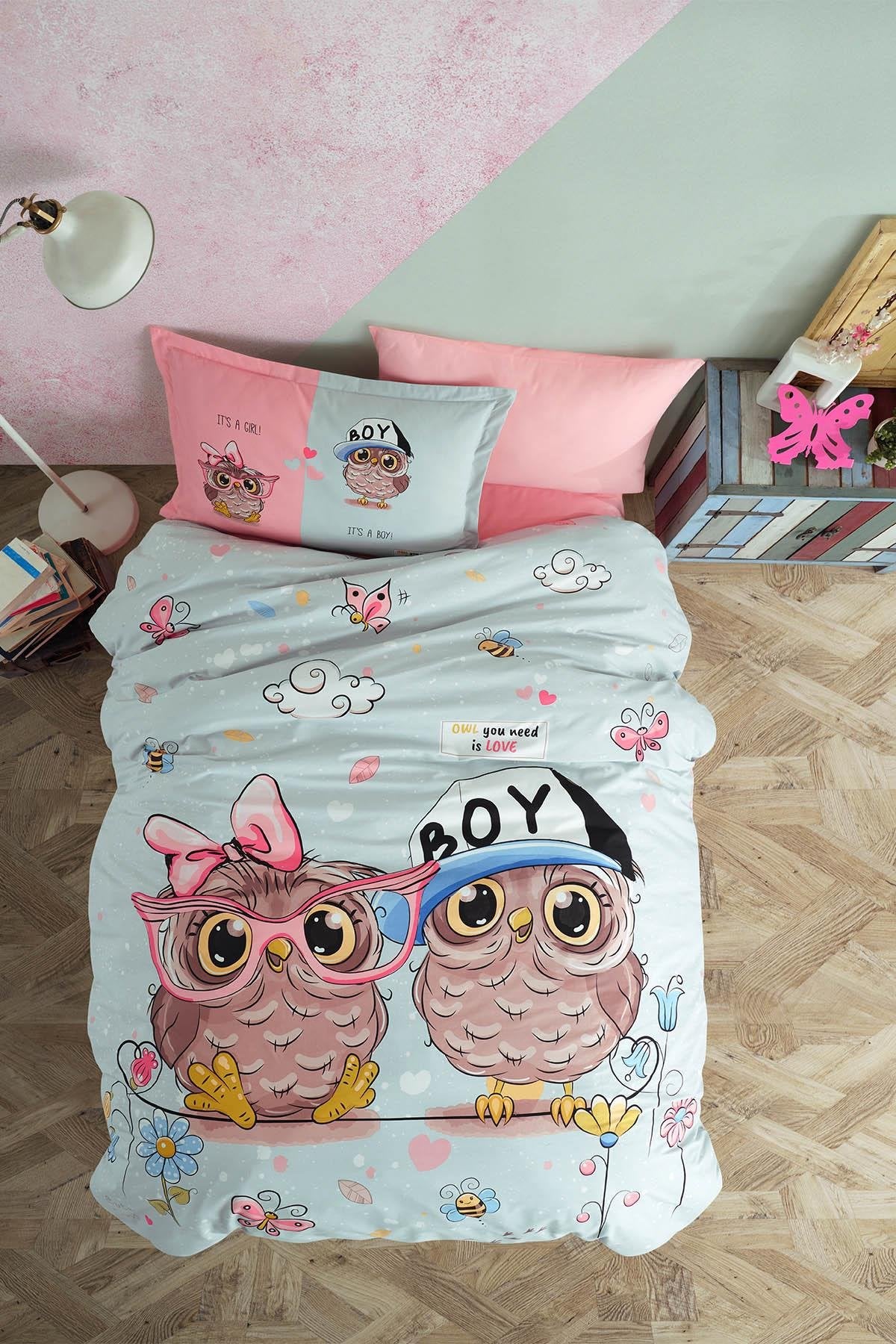 100% Cotton Owl Bedding Set, Single/Twin Size Quilt/Duvet Cover Set