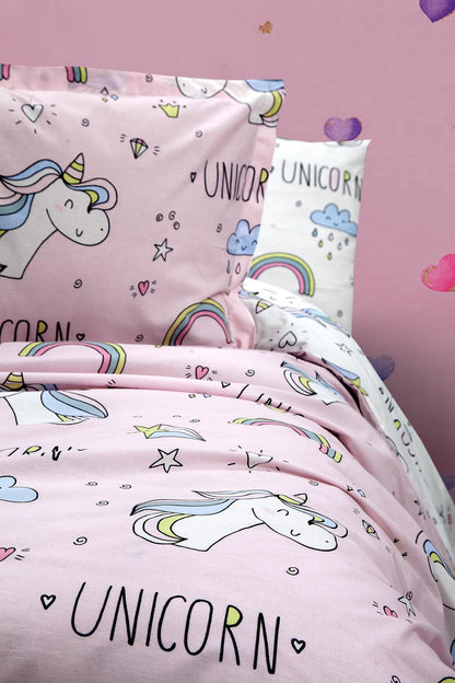 100% Cotton Unicorn Bedding Set, Single/Twin Size Quilt/Duvet Cover Set